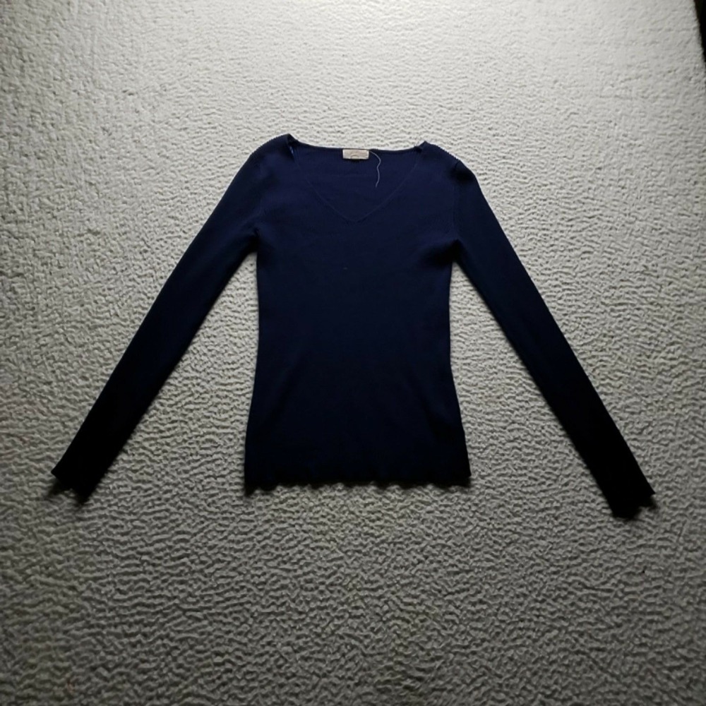 Ambiance Sweater Womens Medium Blue V Neck Long Sleeve Lightweight Knit Pullover